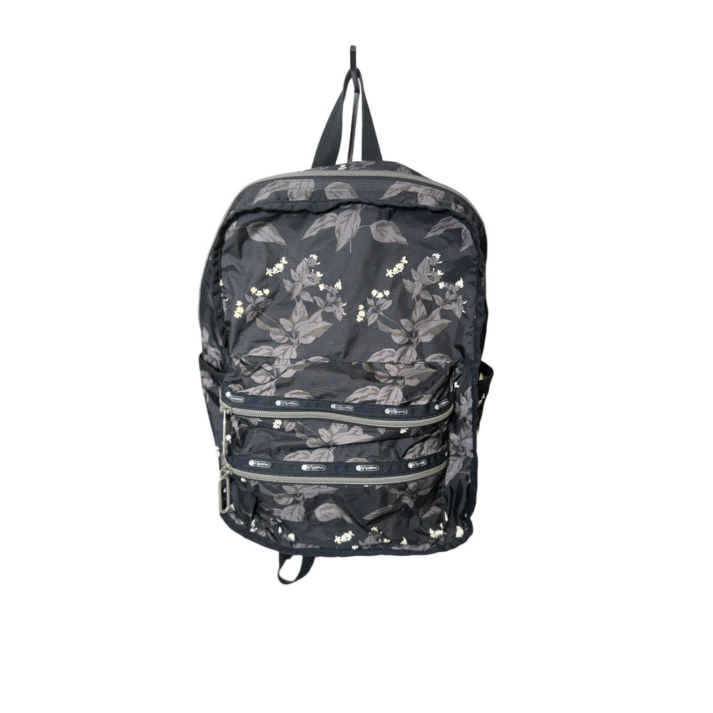 LeSportsac Backpack Womens Large Black Floral Ripstop Nylon Multi-Pocket